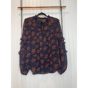 Ann Taylor Navy and Red Floral Blouse